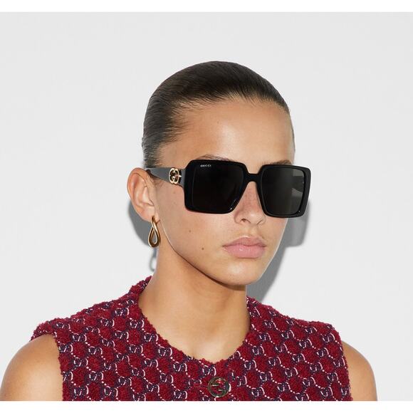 NEW Gucci GG1692S Black Square Logo Sunglasses - Picture 1 of 7